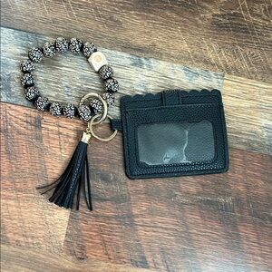 Girlie Girl Originals Black Card Holder with Cheetah print Beaded Keychain